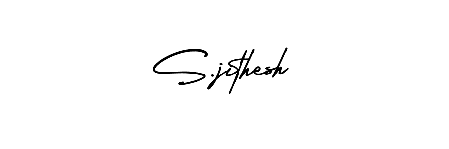 You should practise on your own different ways (AmerikaSignatureDemo-Regular) to write your name (S.jithesh) in signature. don't let someone else do it for you. S.jithesh signature style 3 images and pictures png