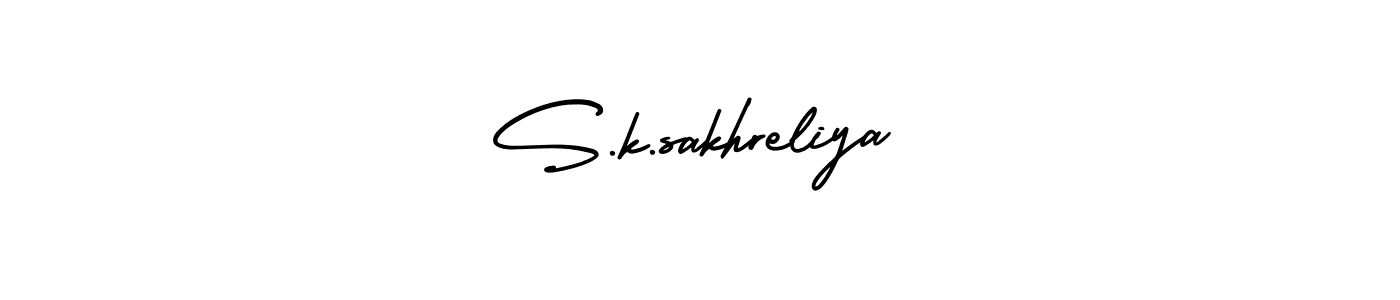 The best way (AmerikaSignatureDemo-Regular) to make a short signature is to pick only two or three words in your name. The name S.k.sakhreliya include a total of six letters. For converting this name. S.k.sakhreliya signature style 3 images and pictures png