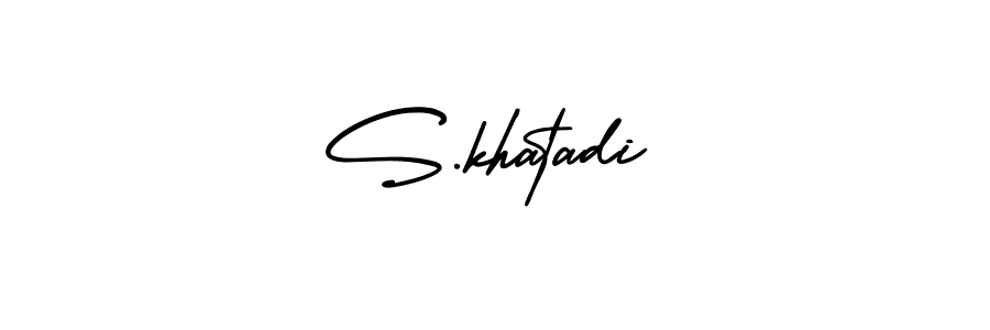 You should practise on your own different ways (AmerikaSignatureDemo-Regular) to write your name (S.khatadi) in signature. don't let someone else do it for you. S.khatadi signature style 3 images and pictures png