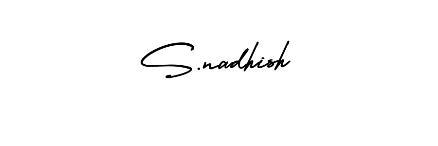 The best way (AmerikaSignatureDemo-Regular) to make a short signature is to pick only two or three words in your name. The name S.nadhish include a total of six letters. For converting this name. S.nadhish signature style 3 images and pictures png