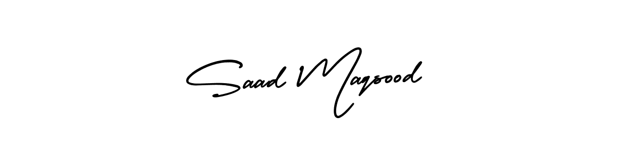 This is the best signature style for the Saad Maqsood name. Also you like these signature font (AmerikaSignatureDemo-Regular). Mix name signature. Saad Maqsood signature style 3 images and pictures png