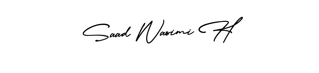 This is the best signature style for the Saad Wasimi H name. Also you like these signature font (AmerikaSignatureDemo-Regular). Mix name signature. Saad Wasimi H signature style 3 images and pictures png