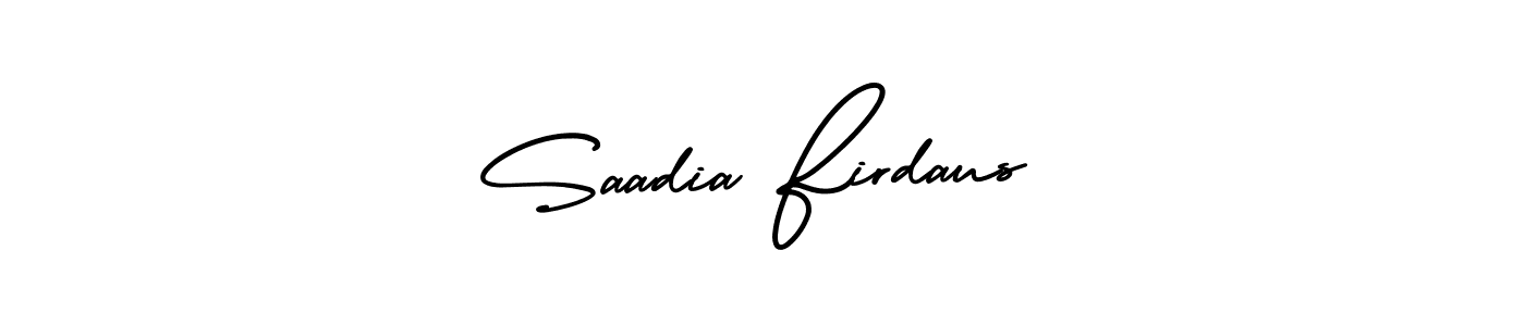 This is the best signature style for the Saadia Firdaus name. Also you like these signature font (AmerikaSignatureDemo-Regular). Mix name signature. Saadia Firdaus signature style 3 images and pictures png