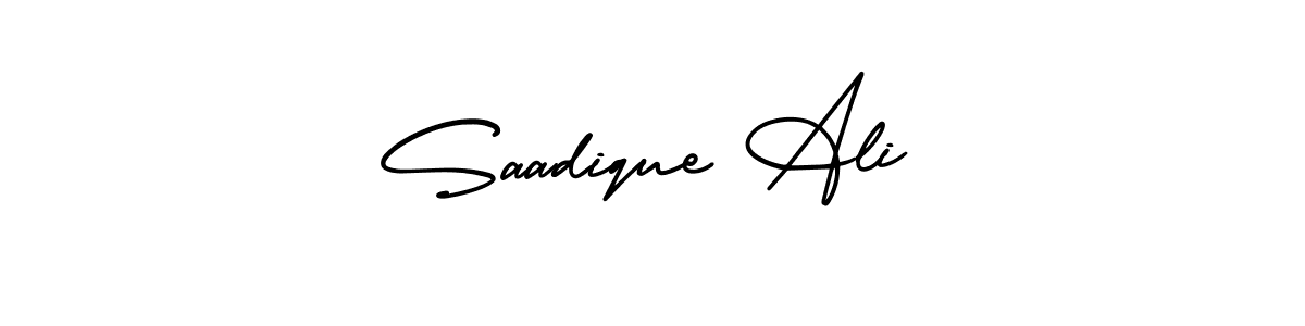 You should practise on your own different ways (AmerikaSignatureDemo-Regular) to write your name (Saadique Ali) in signature. don't let someone else do it for you. Saadique Ali signature style 3 images and pictures png