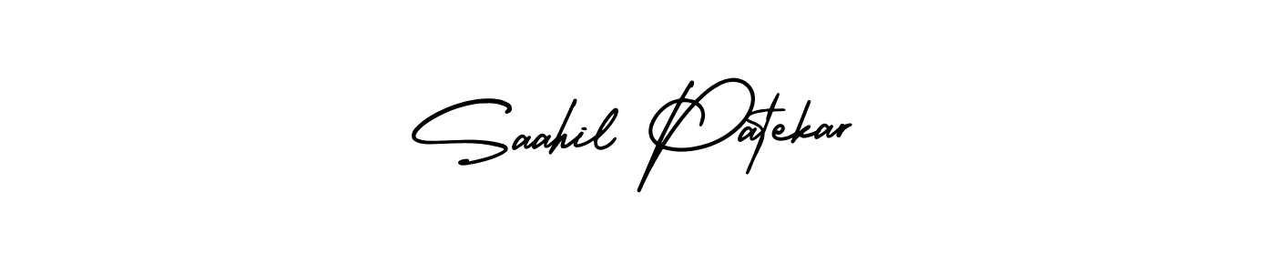 You should practise on your own different ways (AmerikaSignatureDemo-Regular) to write your name (Saahil Patekar) in signature. don't let someone else do it for you. Saahil Patekar signature style 3 images and pictures png
