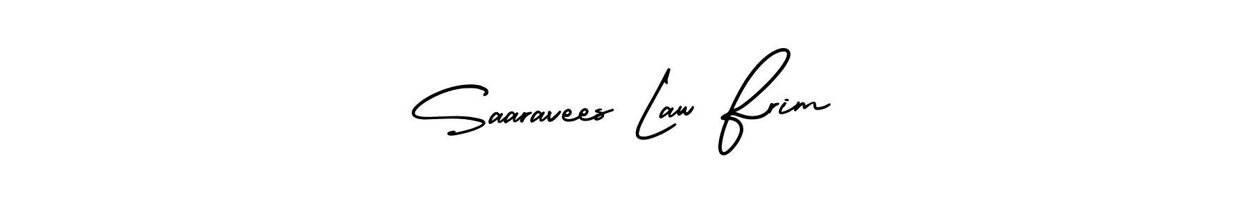 You should practise on your own different ways (AmerikaSignatureDemo-Regular) to write your name (Saaravees Law Frim) in signature. don't let someone else do it for you. Saaravees Law Frim signature style 3 images and pictures png