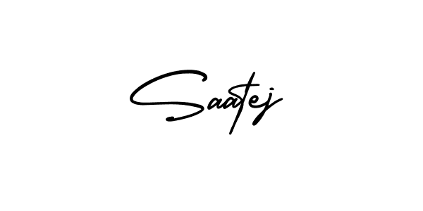 You should practise on your own different ways (AmerikaSignatureDemo-Regular) to write your name (Saatej) in signature. don't let someone else do it for you. Saatej signature style 3 images and pictures png