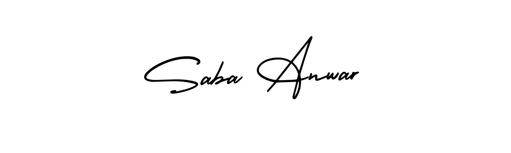 You should practise on your own different ways (AmerikaSignatureDemo-Regular) to write your name (Saba Anwar) in signature. don't let someone else do it for you. Saba Anwar signature style 3 images and pictures png