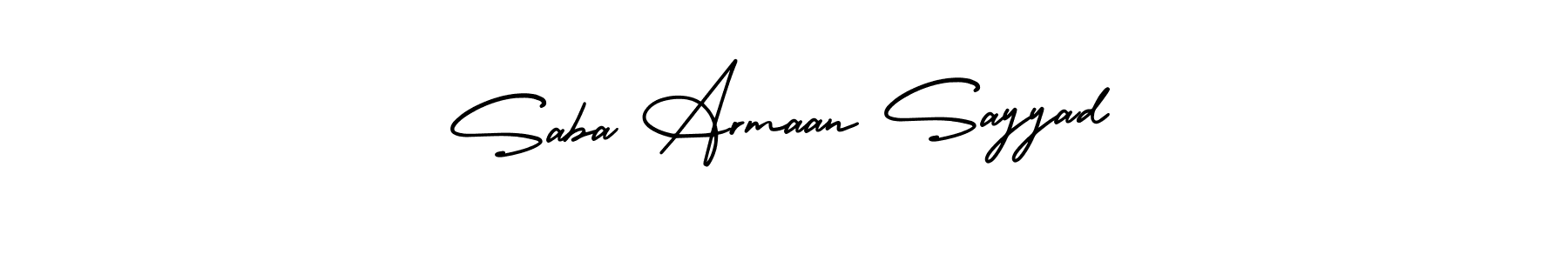 Saba Armaan Sayyad stylish signature style. Best Handwritten Sign (AmerikaSignatureDemo-Regular) for my name. Handwritten Signature Collection Ideas for my name Saba Armaan Sayyad. Saba Armaan Sayyad signature style 3 images and pictures png