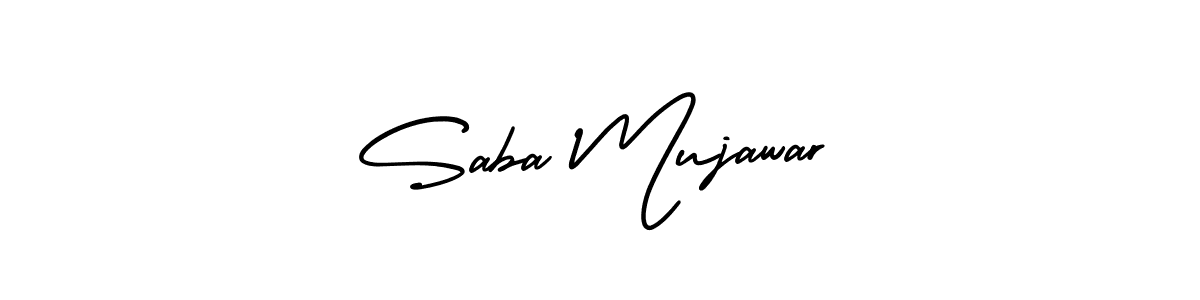 You should practise on your own different ways (AmerikaSignatureDemo-Regular) to write your name (Saba Mujawar) in signature. don't let someone else do it for you. Saba Mujawar signature style 3 images and pictures png