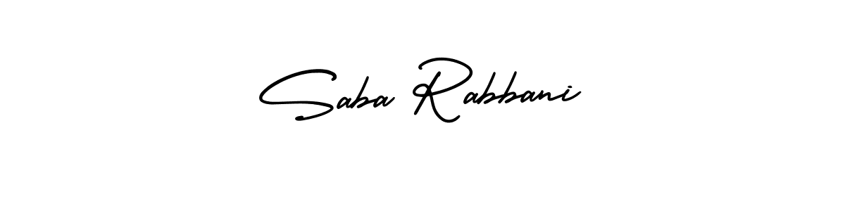 The best way (AmerikaSignatureDemo-Regular) to make a short signature is to pick only two or three words in your name. The name Saba Rabbani include a total of six letters. For converting this name. Saba Rabbani signature style 3 images and pictures png