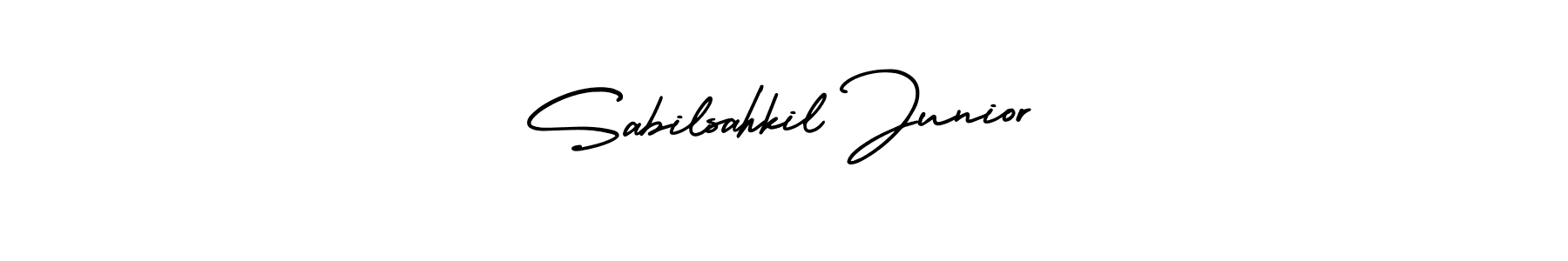 You should practise on your own different ways (AmerikaSignatureDemo-Regular) to write your name (Sabilsahkil Junior) in signature. don't let someone else do it for you. Sabilsahkil Junior signature style 3 images and pictures png