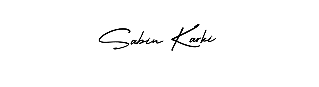 The best way (AmerikaSignatureDemo-Regular) to make a short signature is to pick only two or three words in your name. The name Sabin Karki include a total of six letters. For converting this name. Sabin Karki signature style 3 images and pictures png