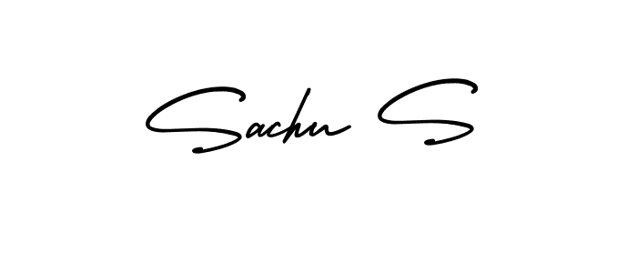 You should practise on your own different ways (AmerikaSignatureDemo-Regular) to write your name (Sachu S) in signature. don't let someone else do it for you. Sachu S signature style 3 images and pictures png