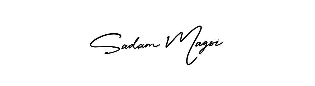 The best way (AmerikaSignatureDemo-Regular) to make a short signature is to pick only two or three words in your name. The name Sadam Magsi include a total of six letters. For converting this name. Sadam Magsi signature style 3 images and pictures png