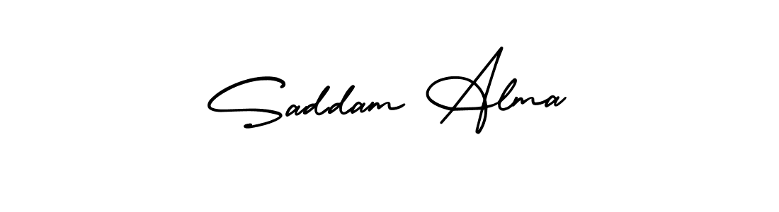 The best way (AmerikaSignatureDemo-Regular) to make a short signature is to pick only two or three words in your name. The name Saddam Alma include a total of six letters. For converting this name. Saddam Alma signature style 3 images and pictures png