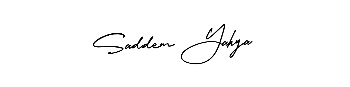 You should practise on your own different ways (AmerikaSignatureDemo-Regular) to write your name (Saddem Yahya) in signature. don't let someone else do it for you. Saddem Yahya signature style 3 images and pictures png