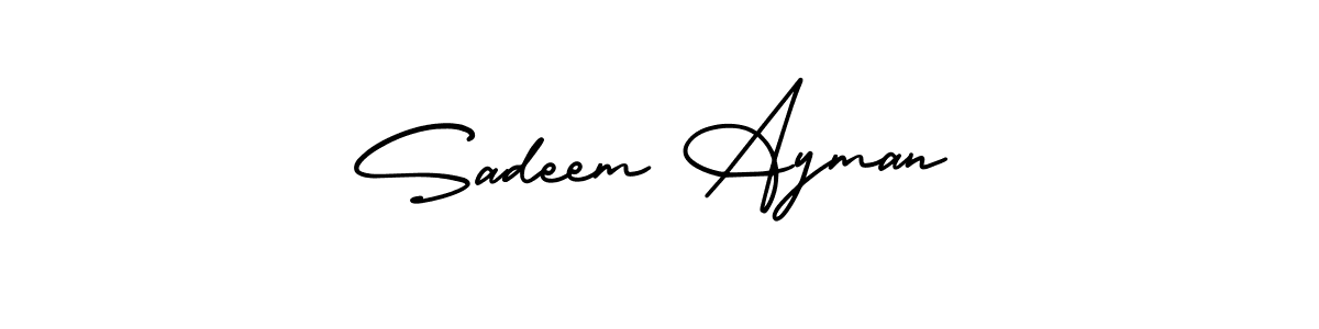 You should practise on your own different ways (AmerikaSignatureDemo-Regular) to write your name (Sadeem Ayman) in signature. don't let someone else do it for you. Sadeem Ayman signature style 3 images and pictures png