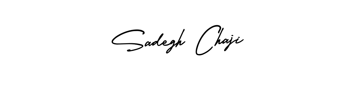 You should practise on your own different ways (AmerikaSignatureDemo-Regular) to write your name (Sadegh Chaji) in signature. don't let someone else do it for you. Sadegh Chaji signature style 3 images and pictures png