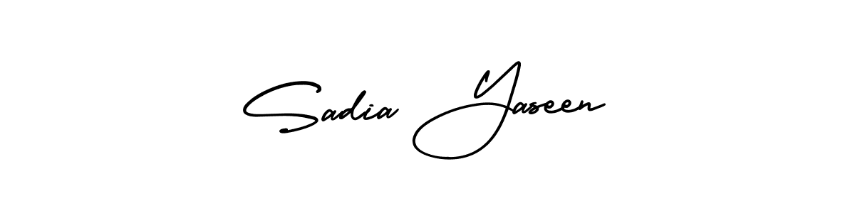You should practise on your own different ways (AmerikaSignatureDemo-Regular) to write your name (Sadia Yaseen) in signature. don't let someone else do it for you. Sadia Yaseen signature style 3 images and pictures png
