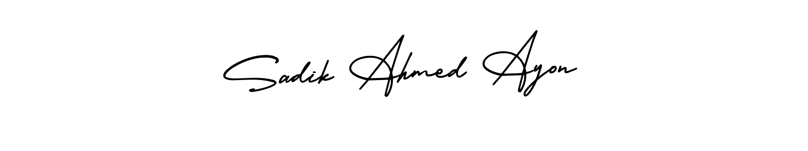 The best way (AmerikaSignatureDemo-Regular) to make a short signature is to pick only two or three words in your name. The name Sadik Ahmed Ayon include a total of six letters. For converting this name. Sadik Ahmed Ayon signature style 3 images and pictures png