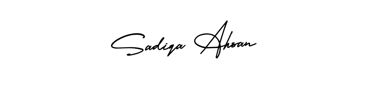 This is the best signature style for the Sadiqa Ahsan name. Also you like these signature font (AmerikaSignatureDemo-Regular). Mix name signature. Sadiqa Ahsan signature style 3 images and pictures png