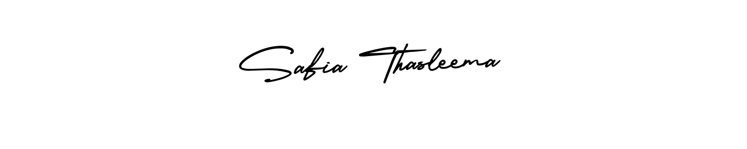 The best way (AmerikaSignatureDemo-Regular) to make a short signature is to pick only two or three words in your name. The name Safia Thasleema include a total of six letters. For converting this name. Safia Thasleema signature style 3 images and pictures png