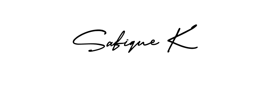The best way (AmerikaSignatureDemo-Regular) to make a short signature is to pick only two or three words in your name. The name Safique K include a total of six letters. For converting this name. Safique K signature style 3 images and pictures png