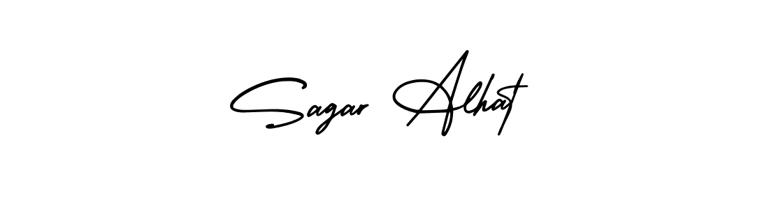 You should practise on your own different ways (AmerikaSignatureDemo-Regular) to write your name (Sagar Alhat) in signature. don't let someone else do it for you. Sagar Alhat signature style 3 images and pictures png