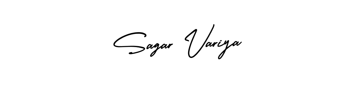 You should practise on your own different ways (AmerikaSignatureDemo-Regular) to write your name (Sagar Variya) in signature. don't let someone else do it for you. Sagar Variya signature style 3 images and pictures png