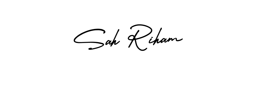 You should practise on your own different ways (AmerikaSignatureDemo-Regular) to write your name (Sah Riham) in signature. don't let someone else do it for you. Sah Riham signature style 3 images and pictures png