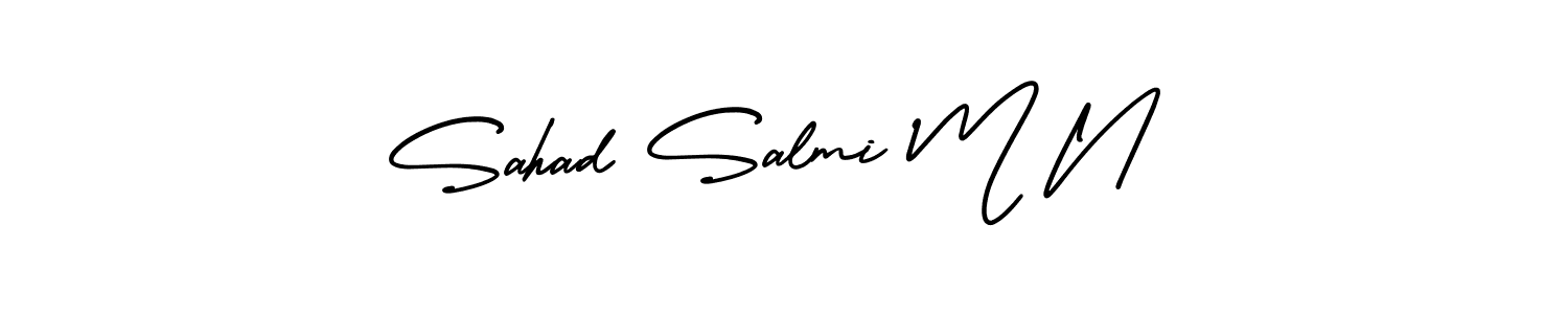 Similarly AmerikaSignatureDemo-Regular is the best handwritten signature design. Signature creator online .You can use it as an online autograph creator for name Sahad Salmi M N. Sahad Salmi M N signature style 3 images and pictures png