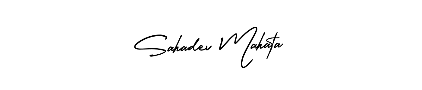 The best way (AmerikaSignatureDemo-Regular) to make a short signature is to pick only two or three words in your name. The name Sahadev Mahata include a total of six letters. For converting this name. Sahadev Mahata signature style 3 images and pictures png