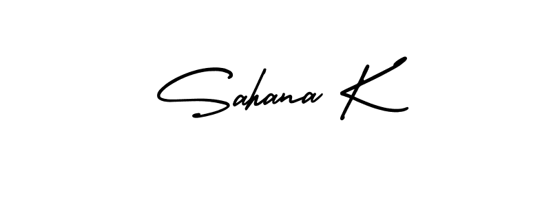You should practise on your own different ways (AmerikaSignatureDemo-Regular) to write your name (Sahana K) in signature. don't let someone else do it for you. Sahana K signature style 3 images and pictures png