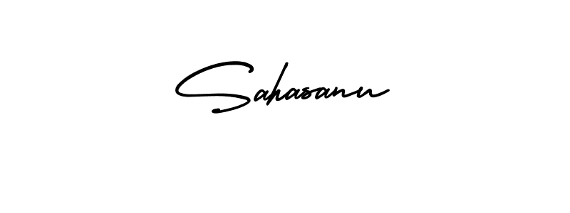 You should practise on your own different ways (AmerikaSignatureDemo-Regular) to write your name (Sahasanu) in signature. don't let someone else do it for you. Sahasanu signature style 3 images and pictures png
