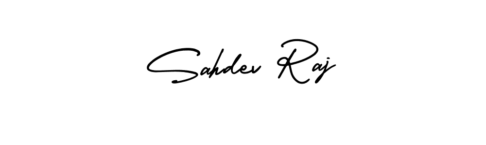 You should practise on your own different ways (AmerikaSignatureDemo-Regular) to write your name (Sahdev Raj) in signature. don't let someone else do it for you. Sahdev Raj signature style 3 images and pictures png