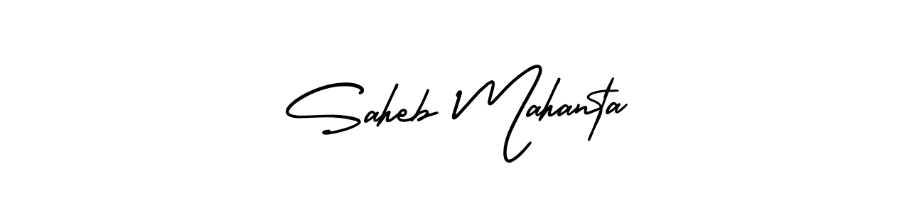 You should practise on your own different ways (AmerikaSignatureDemo-Regular) to write your name (Saheb Mahanta) in signature. don't let someone else do it for you. Saheb Mahanta signature style 3 images and pictures png