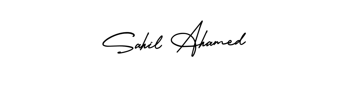 You should practise on your own different ways (AmerikaSignatureDemo-Regular) to write your name (Sahil Ahamed) in signature. don't let someone else do it for you. Sahil Ahamed signature style 3 images and pictures png