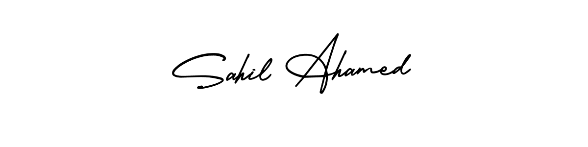 You should practise on your own different ways (AmerikaSignatureDemo-Regular) to write your name (Sahil Ahamed) in signature. don't let someone else do it for you. Sahil Ahamed signature style 3 images and pictures png