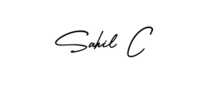 You should practise on your own different ways (AmerikaSignatureDemo-Regular) to write your name (Sahil C) in signature. don't let someone else do it for you. Sahil C signature style 3 images and pictures png