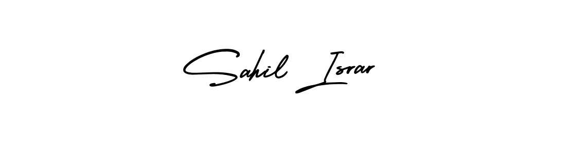 You should practise on your own different ways (AmerikaSignatureDemo-Regular) to write your name (Sahil Israr) in signature. don't let someone else do it for you. Sahil Israr signature style 3 images and pictures png