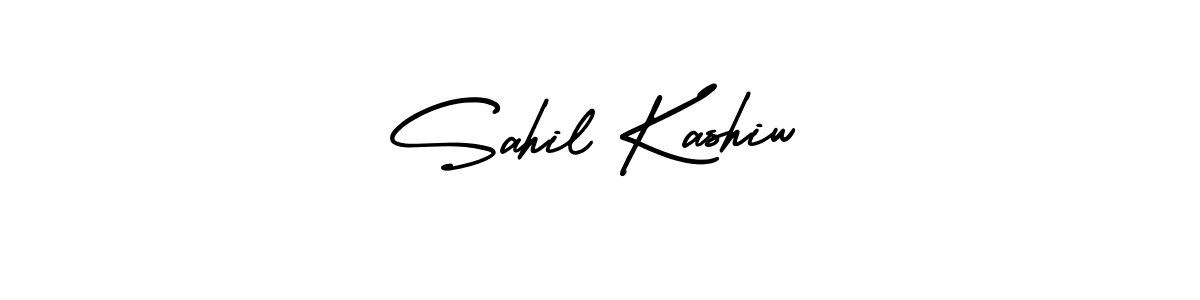 You should practise on your own different ways (AmerikaSignatureDemo-Regular) to write your name (Sahil Kashiw) in signature. don't let someone else do it for you. Sahil Kashiw signature style 3 images and pictures png