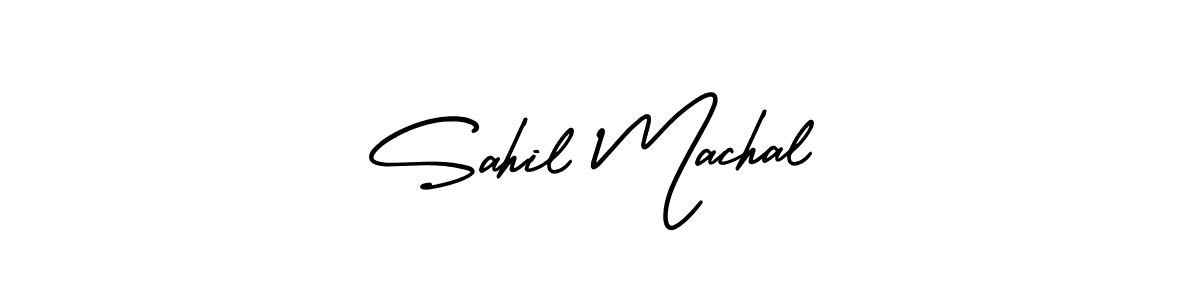 You should practise on your own different ways (AmerikaSignatureDemo-Regular) to write your name (Sahil Machal) in signature. don't let someone else do it for you. Sahil Machal signature style 3 images and pictures png