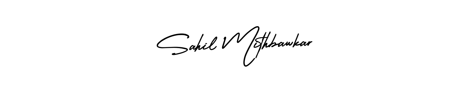 You should practise on your own different ways (AmerikaSignatureDemo-Regular) to write your name (Sahil Mithbawkar) in signature. don't let someone else do it for you. Sahil Mithbawkar signature style 3 images and pictures png