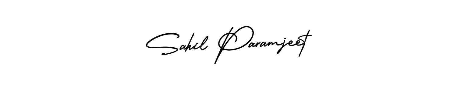 This is the best signature style for the Sahil Paramjeet name. Also you like these signature font (AmerikaSignatureDemo-Regular). Mix name signature. Sahil Paramjeet signature style 3 images and pictures png