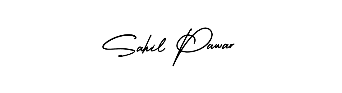 You should practise on your own different ways (AmerikaSignatureDemo-Regular) to write your name (Sahil Pawar) in signature. don't let someone else do it for you. Sahil Pawar signature style 3 images and pictures png