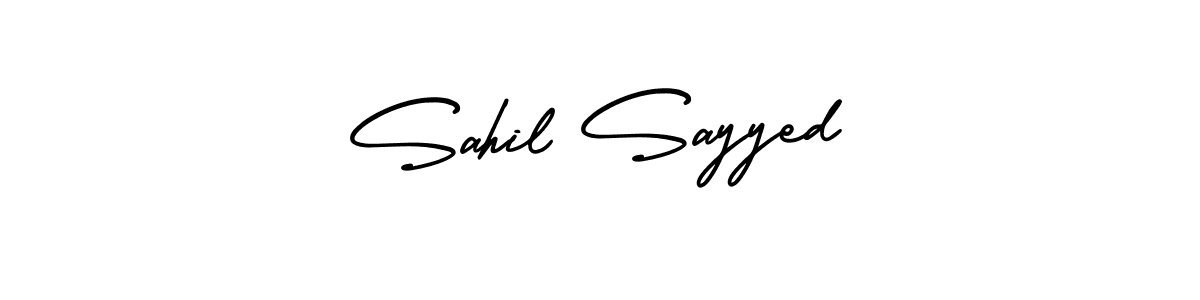 This is the best signature style for the Sahil Sayyed name. Also you like these signature font (AmerikaSignatureDemo-Regular). Mix name signature. Sahil Sayyed signature style 3 images and pictures png