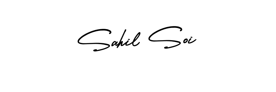 You should practise on your own different ways (AmerikaSignatureDemo-Regular) to write your name (Sahil Soi) in signature. don't let someone else do it for you. Sahil Soi signature style 3 images and pictures png