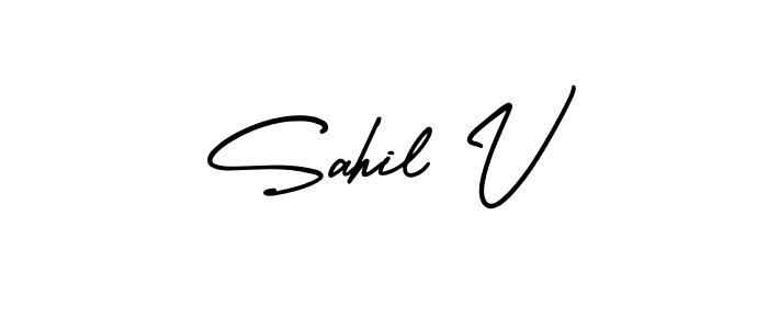 Also You can easily find your signature by using the search form. We will create Sahil V name handwritten signature images for you free of cost using AmerikaSignatureDemo-Regular sign style. Sahil V signature style 3 images and pictures png