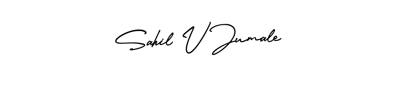 The best way (AmerikaSignatureDemo-Regular) to make a short signature is to pick only two or three words in your name. The name Sahil V Jumale include a total of six letters. For converting this name. Sahil V Jumale signature style 3 images and pictures png